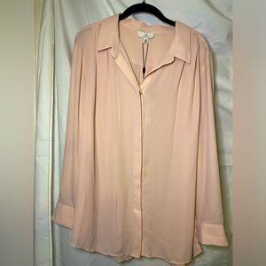 H by Halston Pale Rose Soft Blush Pink Long Sleeve Button Down Blouse Size L